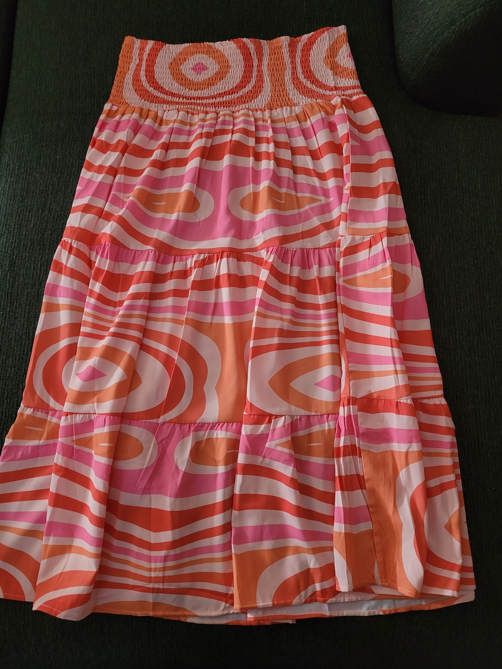Striped Pink & Orange Tiered Maxi Skirt with Smocked Waist